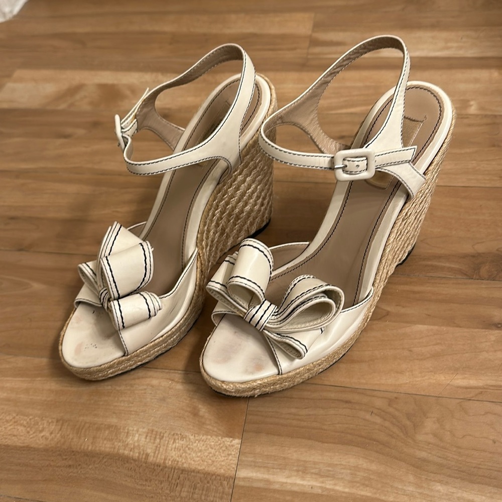 Valentino Leather Bow Wedge Sandals